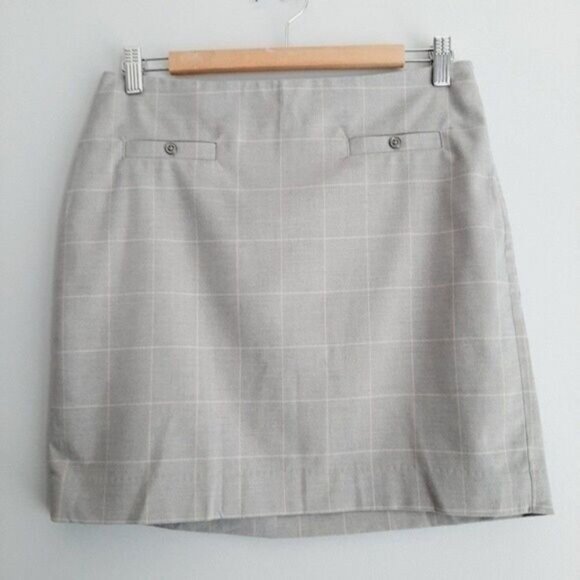 BANANA REPUBLIC | Mini Skirt Plaid Window Pane Check Pattern Grey Sz 6 - Picture 2 of 7